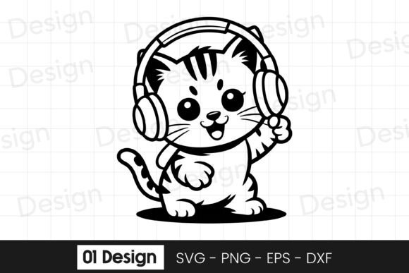 Cute Kitten Music Lover Cartoon SVG PNG Review