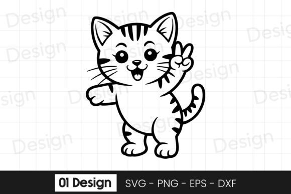 Review: Cute Kitten Peace Sign Cartoon SVG PNG for Embroidery